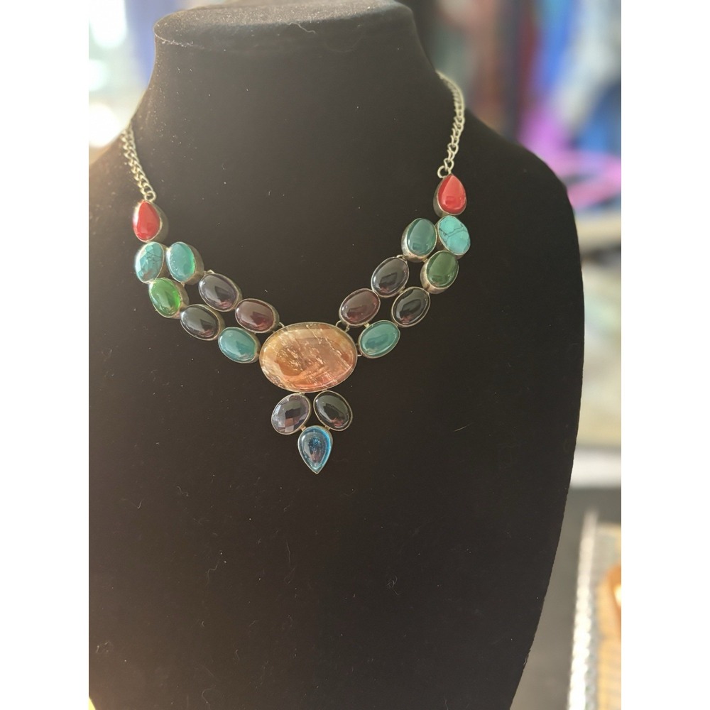 Necklace Featuring Polished Gemstones In A Sterling Silver Setting